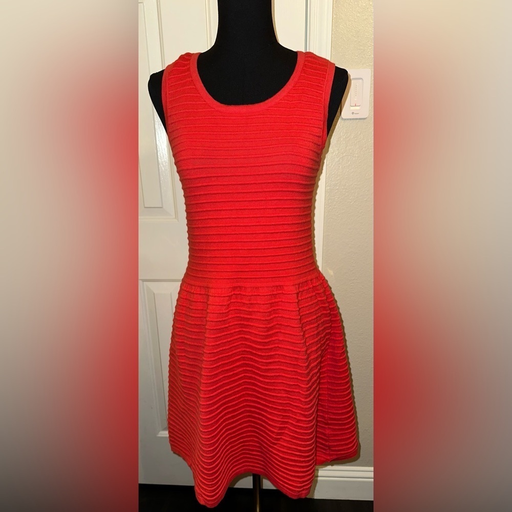 Madewell Women’s Ribbed Fit & Flare Dress Red Size M Soft Stretchy Cotton Wool